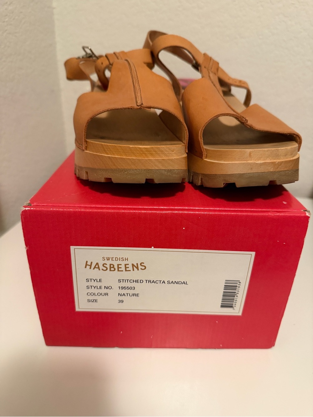 Swedish Hasbeens Stitch Tracta Tan Leather T-Strap Block Heel Sandals - Women - Picture 2 of 6